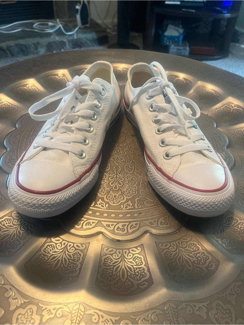 Women’s Converse White Canvas Sneaker with Red Trim